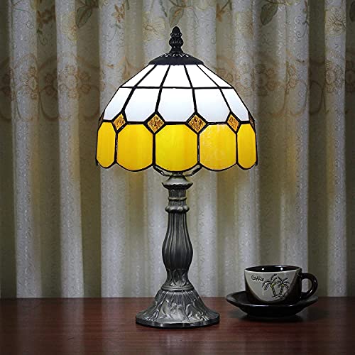 Kinbolas Lámpara De Mesa De Estilo Tiffany, Iluminación Art Deco Lámpara De Vidrio Manchada De Manchas Pequeñas Lámpara De Dormitorio De Noche De Noche, Sala De Estar, Luz De Decoració(Color:Yellow 2) Cover