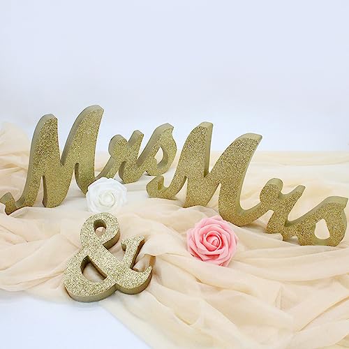 Mrs & Mrs Sign for Wedding Table, Large Miss and Miss Wooden Letters, Party Decoration Items, Head Table Wedding Wood Letter, Ms and Ms Sign Anniversary Party Valentine's Day Decor (Golden)