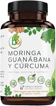 Moringa, Guanabana & Curcuma Moringa, Soursop, Turmeric 90 Capsules 1500 mg per Serving Powerful Blend of 100% Natural Premium Ingredients, Vegetable, cultivada organicamente |organically Grown