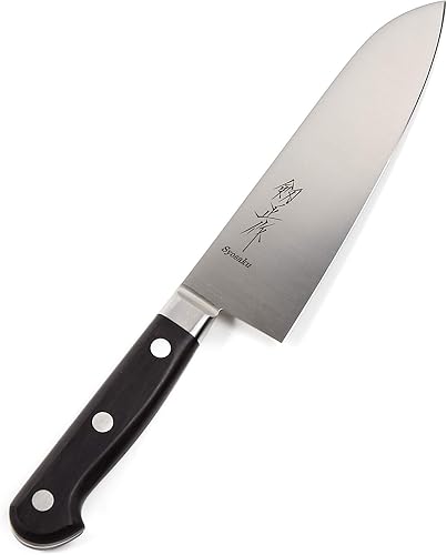 Syosaku Cuchillo de chef japonés multiusos INOX AUS-8A acero inoxidable mango de madera de Pakkawood negro, Santoku 7 pulgadas (7.087 in)