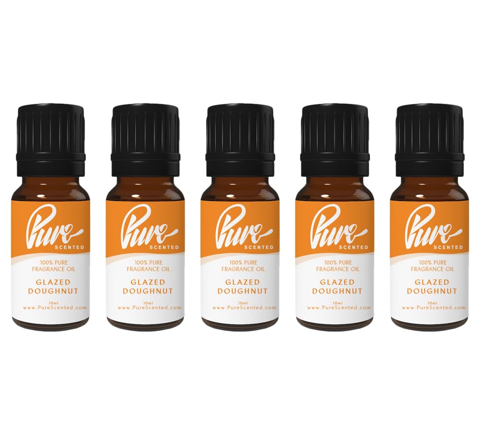 Pure Scented 50ml Fragrance Oils - 5 x 10ml Suitable for Candles, Soaps, Slime, Diffusers, Cosmetics, Wax Melts, Designer (5 x 10ml, Glazed Doughnut)