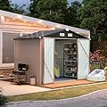 Aoxun 6x8 FT Shed Outdoor Storage Shed with Floor Metal Tool Shed with Door and Lock Outdoor Shed for Garden, Backyard, Poolside,Patio, Plastic Floor Included, Brown