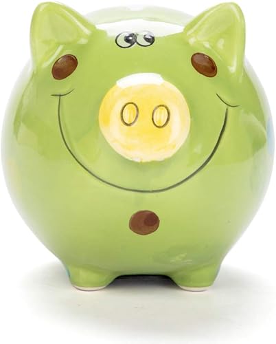 FOVSHNG Alcancía de cerámica para niños, bonita alcancía de monedas para niñas y niños, regalo verde
