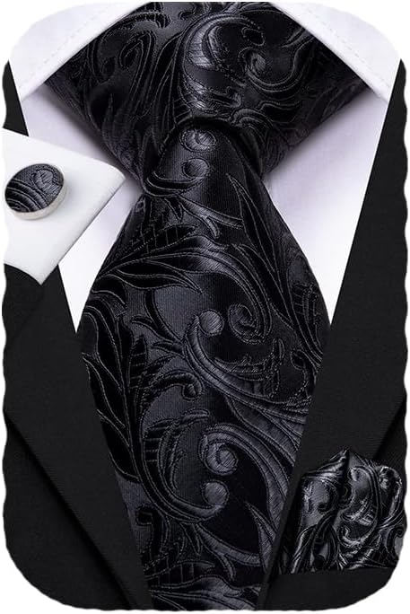 Hi-Tie 63" 70" Ties for Men Silk Extra Long Mens Ties Set and Pocket Square Cufflinks Paisley Necktie Business Wedding