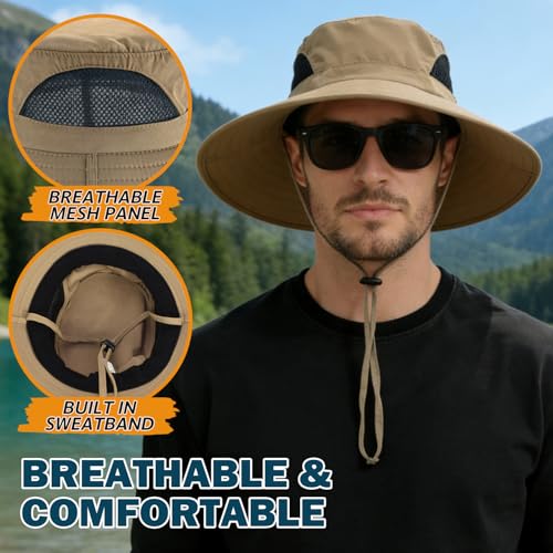 Image of Wide Brim Sun Bucket Hat, Waterproof Boonie Hat for Men & Women | UPF 50+ UV Protection, Adjustable Fit, Chin Strap & Sweatband, Foldable Durable for Fishing Hiking Garden Beach