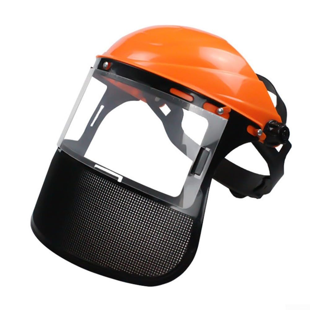 1 casco per decespugliatore da giardino con protezione completa in rete per taglio di spazzole, registrazione forestale, cappello di sicurezza regolabile con visiera in rete metallica