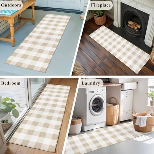 Tapete Runner Beige Cuadros 2x6 Antideslizante Lavable miniatura 6