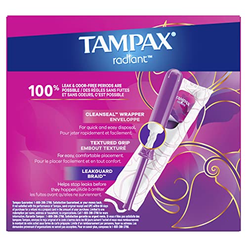 Image of Tampax Radiant Tampons Regular Absorbency, Unscented, 28 Count (Pack of 2)