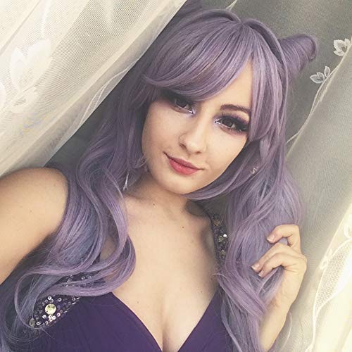 Image of LABEAUTE Anime Purple Wigs for Keqing Cosplay Hair Wig with Ponytails Horns Long Pigtails Wig for Halloween Kids Women + Free Cap