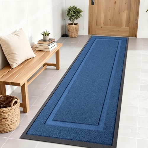 Image of OLANLY Front Door Mat Indoor Outdoor Entrance, Waterproof All-Season, All-Weather Doormat, Sturdy Natural Rubber, Low Profile, Easy Clean Patio Porch Entryway Mat, 71x23, Navy Blue