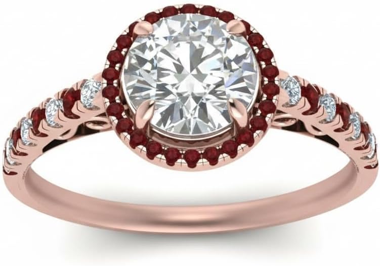 Choose Your Gemstone Pave Halo Vintage Engagement Ring Rose Gold Plated Round Shape Stone Handmade Wedding Promise Ring Gift for Girls & Women US Size 4 to 12