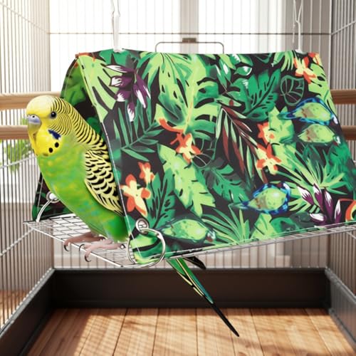 Image of Qpets Hanging Bird Hammock, Soft Bird Nest with Removable Metal Tray, Birds Nest House Shed Hut Parrot House Cozy Resting Hut for Parakeet, Cockatiel, Lovebird & Small Pets (28X18X15cm)