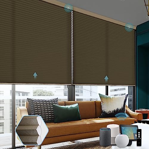SmartWings Motorized Honeycomb Blinds, Customized 70% Blackout Coffee Brown