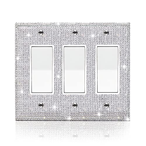 Image of Shiny Silver Rhinestones Outlet Covers Switch Plate Covers Decorative Rhinestones Light Switch Cover Triple Toggle Switch Plates And Outlet Covers