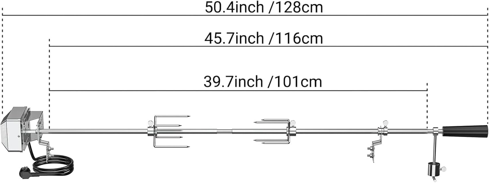 onlyfire Universale girarrosto per Barbecue, 114cm esagono 12x12mm spiedo, 2X forchetta, Motore in Acciaio Inox, 220 V-240 V(Don't Fit Weber Grill)