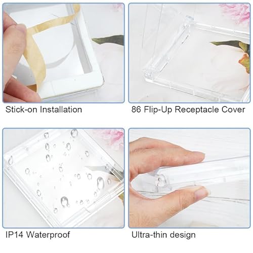 4 Stück Schalter Abdeckung Steckdosenabdeckung, Typ 86 Steckdose Abdeckung, Flip Steckdose Abdeckung Dünne Selbstklebende Steckdosenabdeckungen Regenschutz für Bad, Haus, Outdoor, (Transparent)