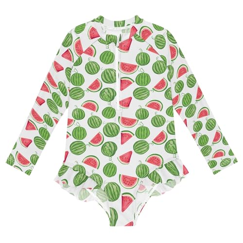 Watermelon Fruit Girls Long Sleeve Rashguard Swimsuit UV Protection One-Piece Swimwear Bathing Suit B0404817