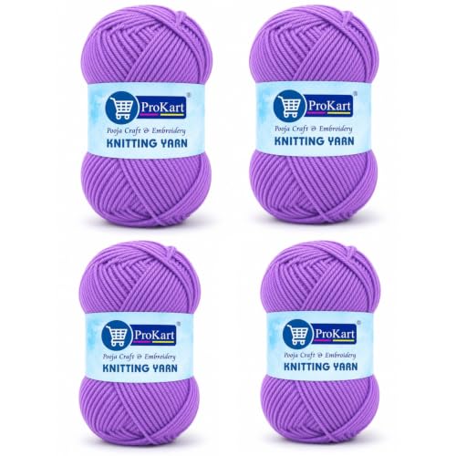 Image of ProKart Premium Woolen 4 Ply Hand Knitting Wool Yarn | Fine Weight Soft Yarn for Sweater, Scarf, Hat, Baby Clothes, Purse, Gift Bags & DIY Craft Accessories (Purple Jam, 100gms x 4 Pack) - PRO55