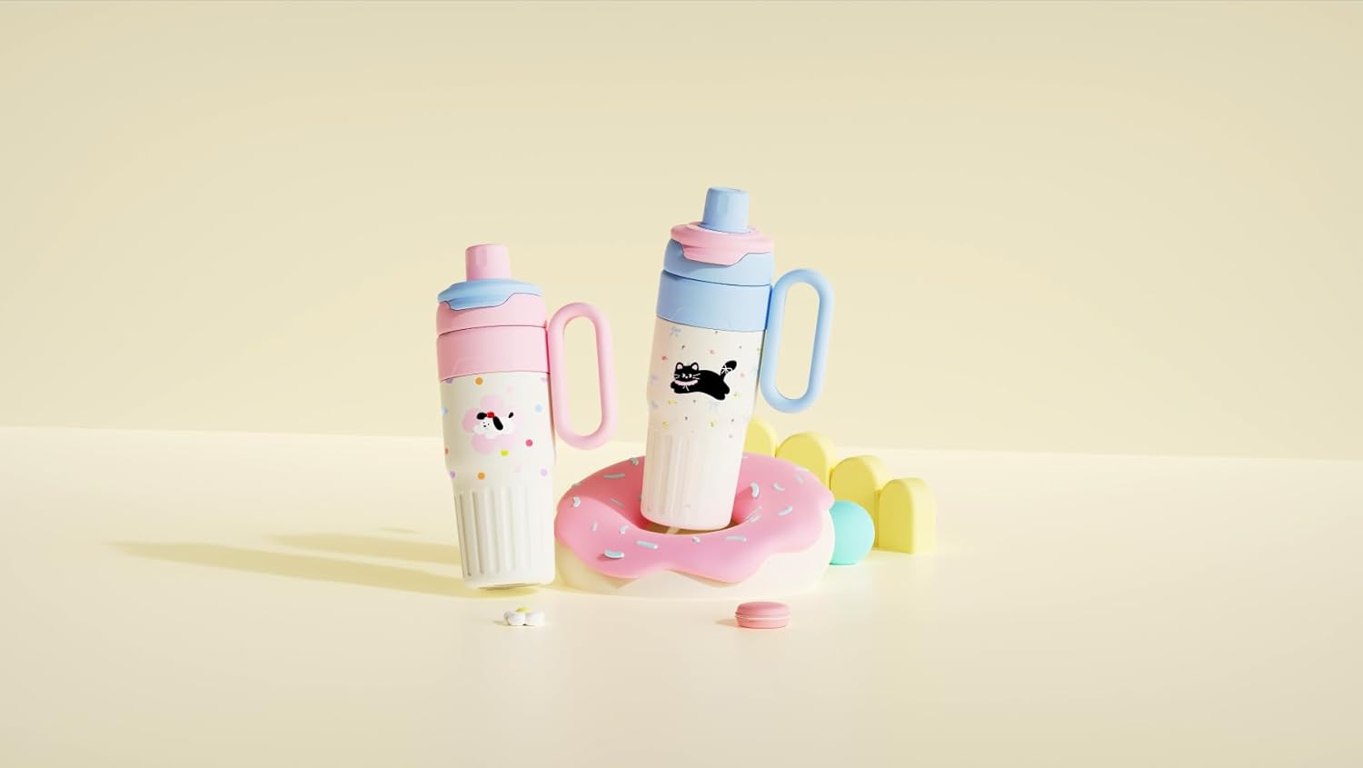 ZZT 26 OZ Stainless Steel Tumbler With Ceramic Coated Interior with Handle and Straw,Leak Proof,Stainless Steel Insulated Mug,Gifts for School,Work,Home (Cute Cat) - Image 4