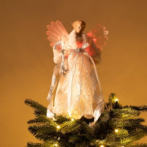 Valery Madelyn 27cm Gefiederter Engel Christbaumschmuck Lichterkette Batteriebetrieben Farbig LED Beleuchtet Christbaumschmuck Lichterkette… – Ansicht 2