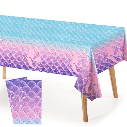 2 toalhas de mesa de sereia de 137 x 274 cm, impermeável, com tema de sereia, para festas de aniversário, jantares em família, fazer um piquenique (roxo)