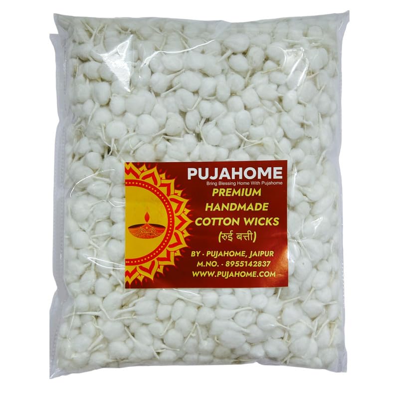 PujaHome Handmade Round Cotton Wicks | 1100 Pieces Phool Batti for Pooja, Aarti, Navratri, and Spiritual Prayers | Ideal for Home Dcor, Meditation, and Religious Ceremonies - White Cotton Batti-image-46