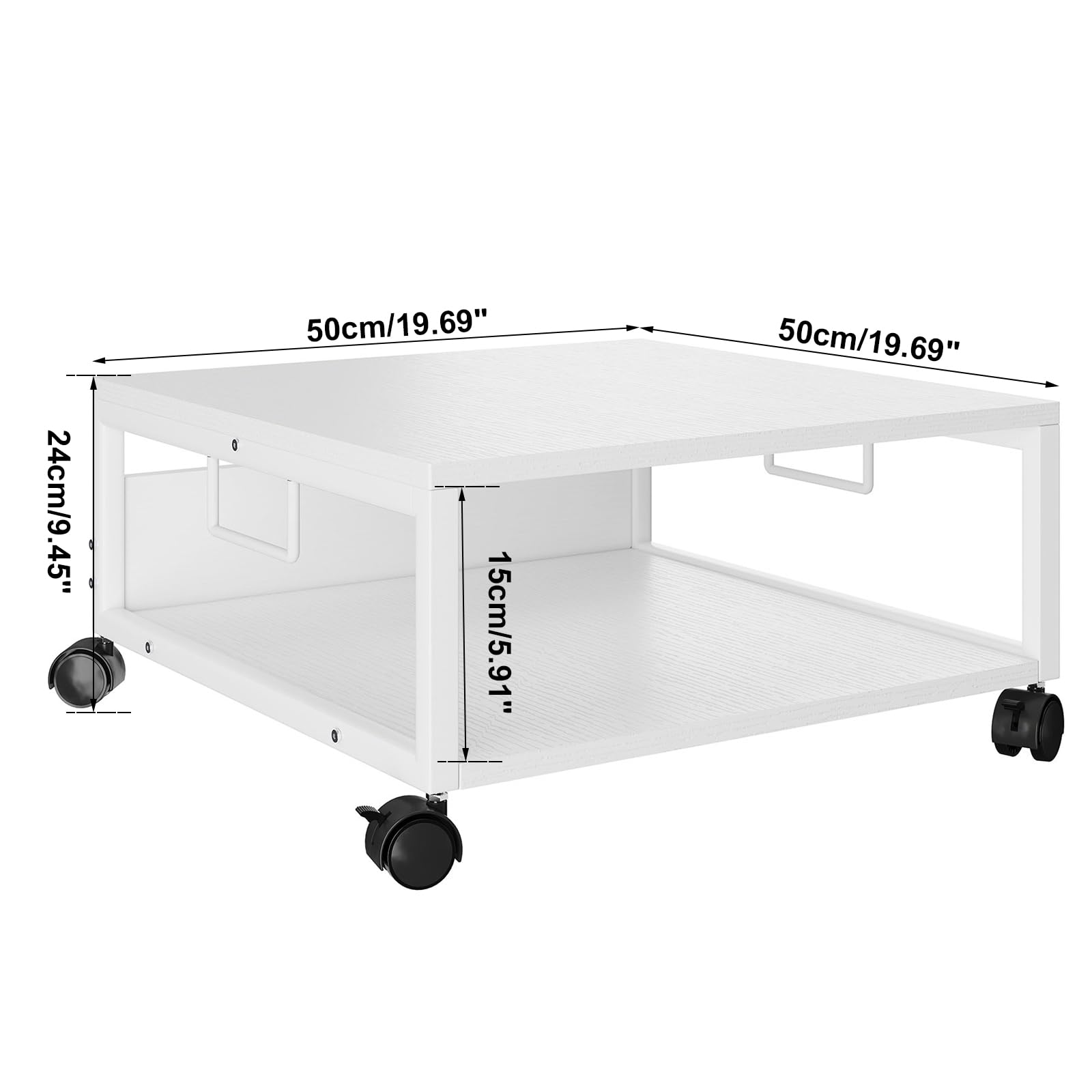 IBUYKE TLJ008W Support d'imprimante de bureau à 2 niveaux avec roulettes, table roulante robuste avec dossiers de rangement, pour livres, fax, scanner, bureau à domicile