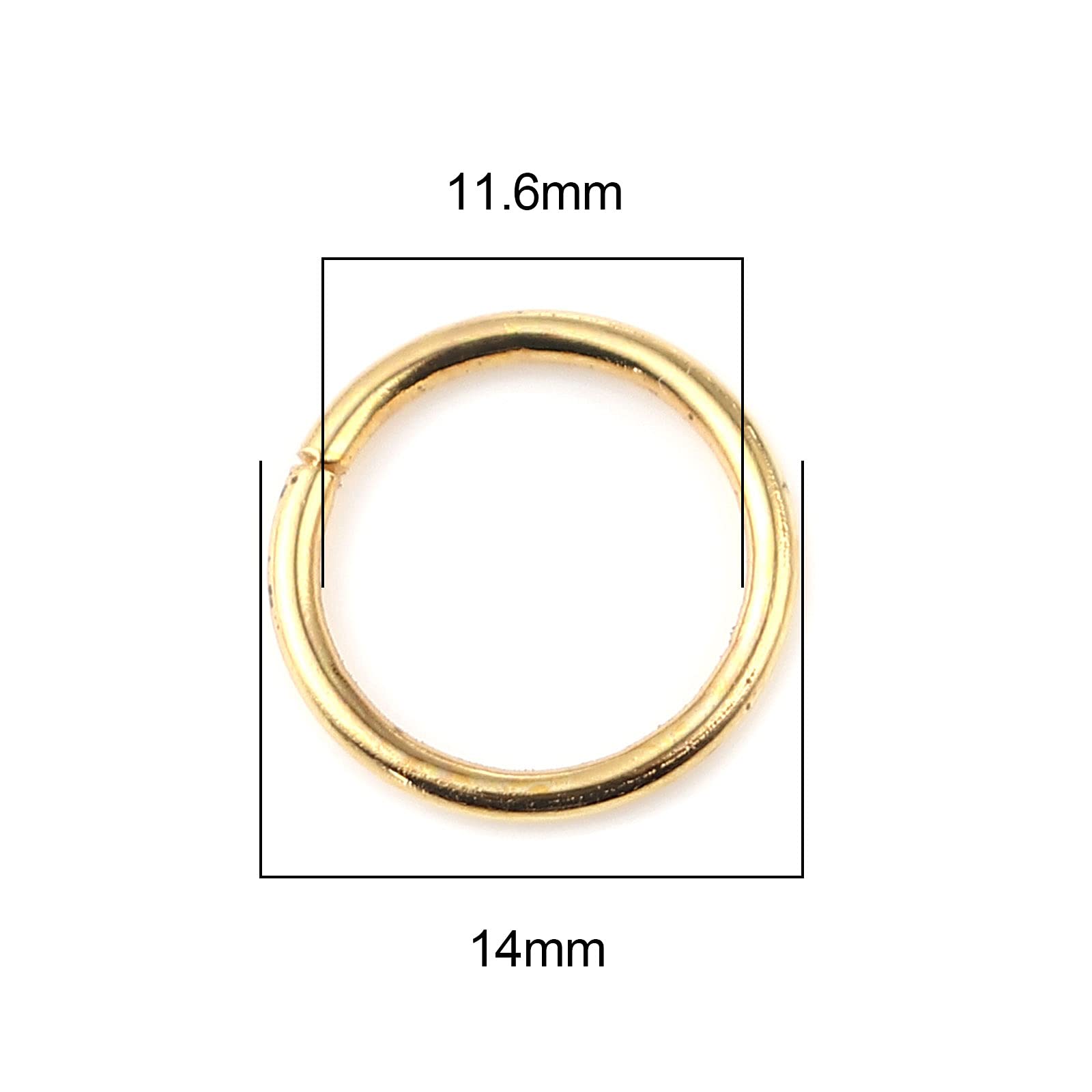 HDSupplies 200 Pieces - 14mm Jump Rings Gold Tone Plated - 16 Gauge (1.2mm Thickness)
