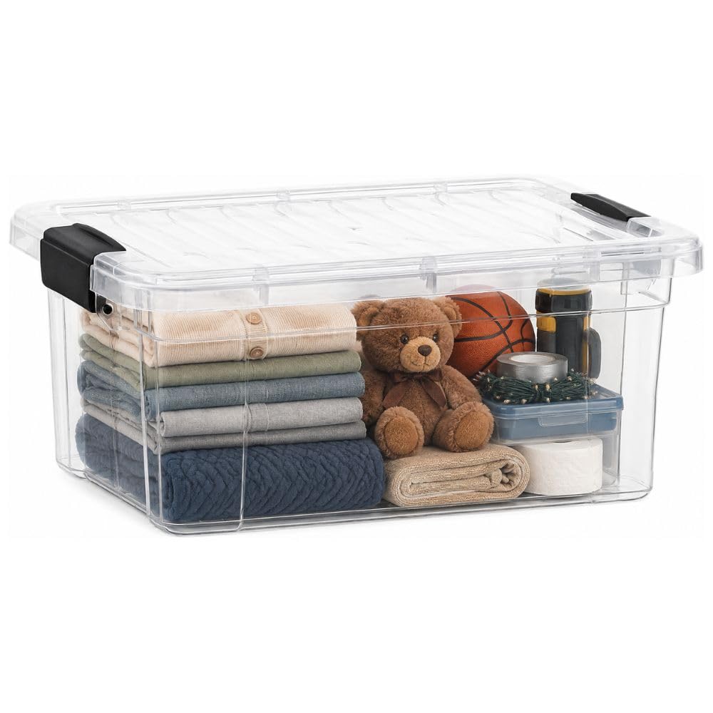 Superio Clear Storage Box with Lid, 36 Quart Plastic Container Bins for Organizing, Stackable Crates, BPA Free, Non Toxic, Odor Free, Organizers for Home, Office, School, and Dorm