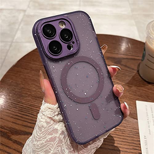 Coque iPhone 14 Pro Max magnétique transparente mate violette à motif splash ink