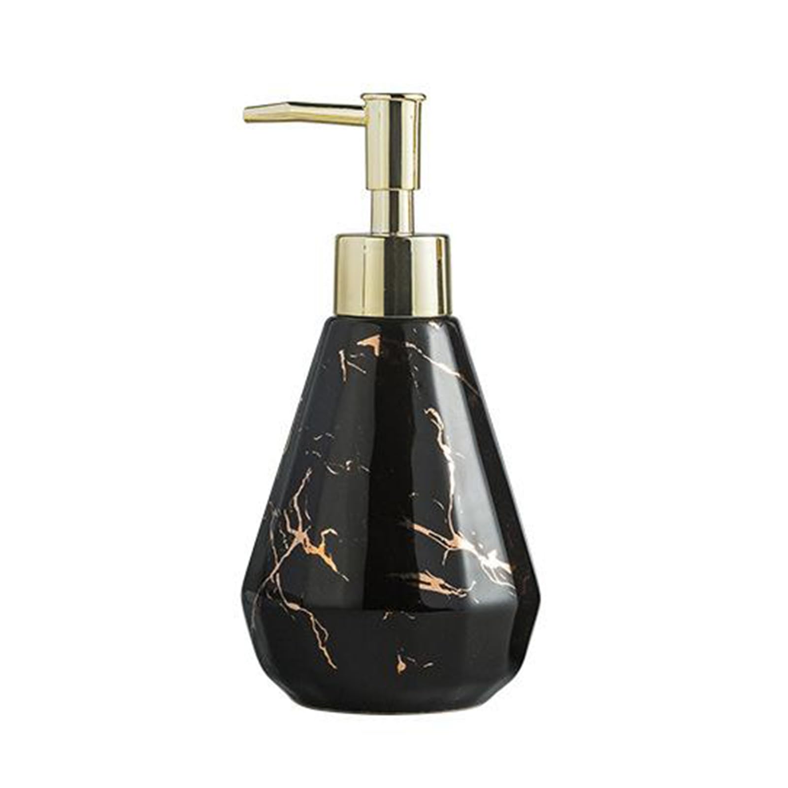 Keramik-Seifenspender mit goldener Pumpe, ovaler Marmor-Lotionspenderflasche, nachfüllbar, Hotel, WC, leer, wiederverwendbar, Badelotion, Pumpglas (schwarz, 500 ml)