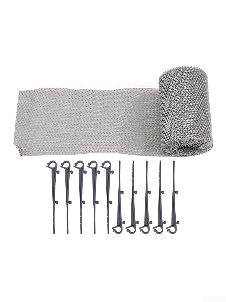 Dachrinnenschutz, Netz-Aluminium-Sichtabdeckung mit Haken, DIY für Laubschutz für Regenrinnen, dickes Netz-Fallrohrfilter, grau (150 x 6,1)