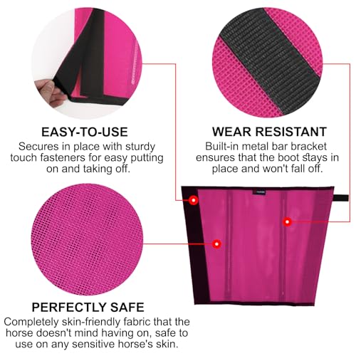 Image of Fly Boots for Horses Set of 8 Breathable Mesh Design Protection from Insect Pests for Reduce Stomping, Hoof Damage & Leg Fatigue (Blue-Rose, Large)