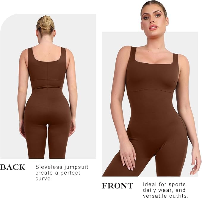 Popilush Shapewear Jumpsuits for Women Built-in Bra Tummy Control Bodysuit Square Neck Sport Romper Summer Outfit - Image 2