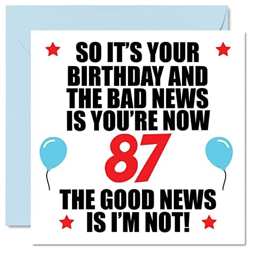Divertida tarjeta de cumpleaños de 87 para hombres y mujeres, tarjetas de felicitación de 87 años, papá, mamá, tía, tío Nan Grandad, 145 x 145 mm, tarjetas de felicitación de 87 años, regalo