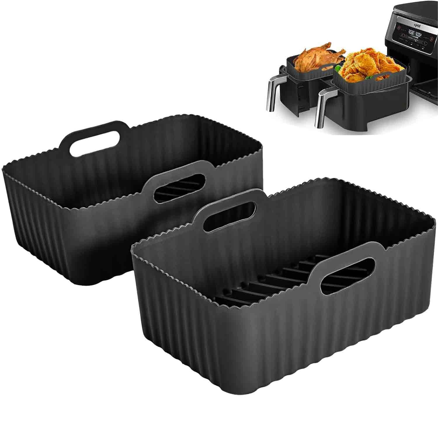 Ninja Dual Air Fryer Silikonfutter, 2 Stück Antihaft Luftfritteuse Korbzubehör für Ninja AF300 AF400UK, wiederverwendbare Silikonfutter für Fritteuse