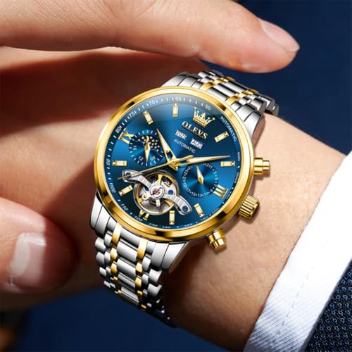 Image of OLEVS Automatic Watches for Men Luxury Skeleton Multi-Function Mechanical Watch Self Winding Date Waterproof Luminous Mens Watch