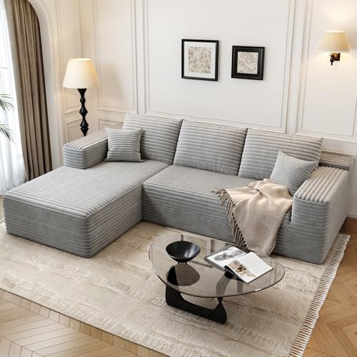 Image of 107.5 inch Cloud Modular Sectional Sofa Couch with L-Shape Chaise,Modern Minimalist Upholstered Couches for Living Room Bedroom,Deep Seat Corner Couch,No Assembly Required (Grey,Left Facing Chaise)