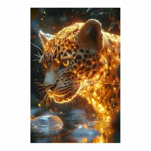 Léopard lumineux reflet eau poster grand format pour sublimer les murs de votre chambre