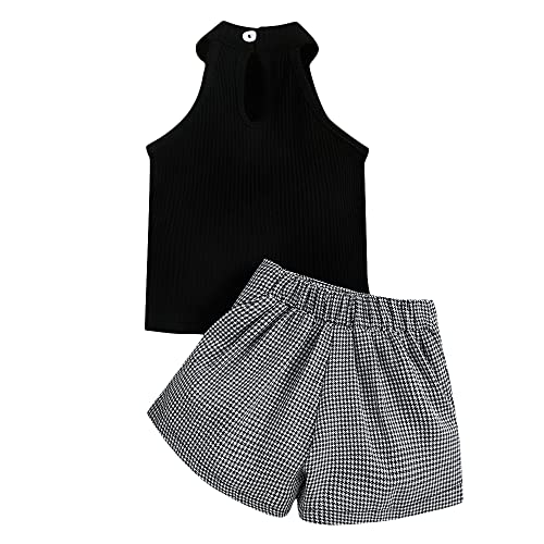 Image of Hopscotch Girls Polyester Solid Slim Fit Blouse And Short Set in Black Color