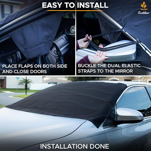 Image of EcoNour Truck Windshield Cover for Ice and Snow (74 inchx43 inch) | Snow Brush and Ice Scrapers for Car (1 Pack) with Scratch Free Bristle Head | Winter Car Kit for Pickup Trucks, Fullsize SUVs