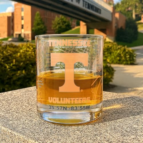 Image of Greenline Goods - University of Tennessee Volunteers College Whiskey Glasses (Set of 2), 10 oz - Full-Color Logo + Campus Map