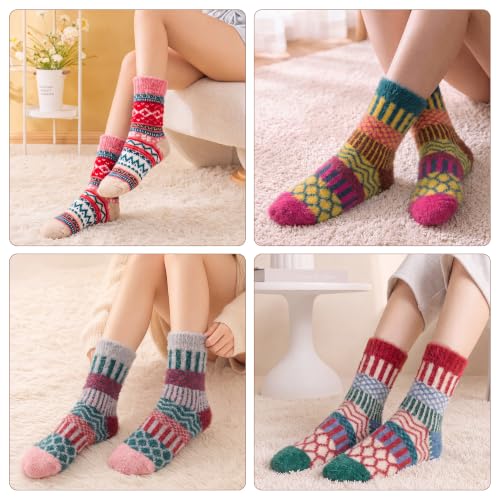 Image of ICEIVY 5 Pair Comfy Fuzzy Warm Winter Cozy Socks Birthday Gifts for Women | Plush Soft Socks Cloud Wool Thick Fluffy Vintage Style Premium Gift-Boxed Socks for Wife Mom Sister Grandma or Girlfriend
