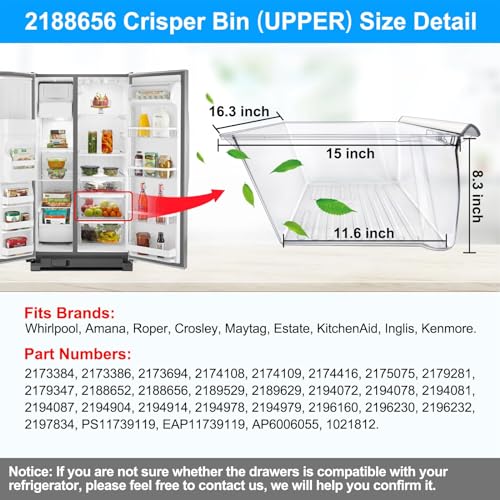 Image of [2 Pack] Upgraded 2188656 Fridge Crisper Drawer Humidity Control Drawer UPPER & 2188664 Crisper Bin LOWER for Whirlpool Fridge Crisper Drawer,Kenmore Whirlpool Refrigerator Drawer Replacement Parts