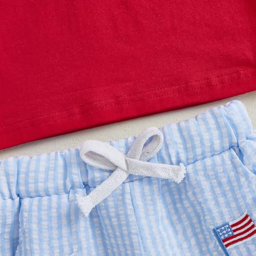Image of Kayotuas Fourth Of July Toddler Boy Outfit Baby American Flag Clothes Patriotic Shirt Striped Gingham Shorts 2Pcs Summer Sets
