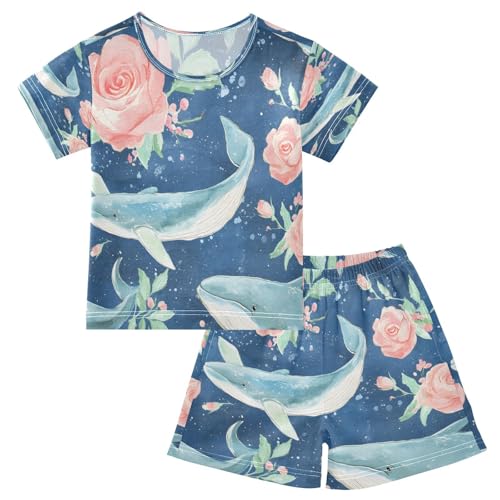 senya Short Sleeve Pajamas Sets Summer Cotton Sleepwear Whale Rose