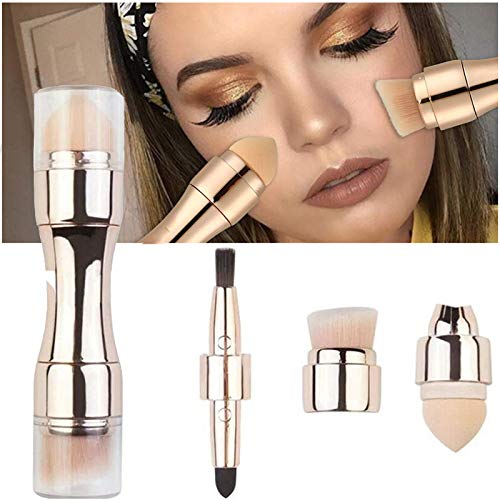 ujnh Portable 4 in 1 Makeup Brush Set, Multifunctional Mini Retractable Makeup Brushes Cosmetic Tool for Travel Household Use