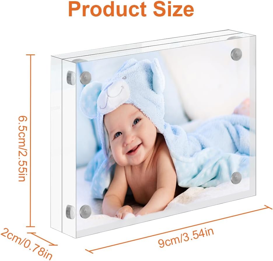8 Pack Mini Acrylic Picture Frames 2.5 x 3.5 Inch Clear Acrylic Business Card Frame Double Sided Magnetic Photo Block Frames Wallet Size Desktop Display Stand for Office Home