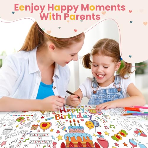 Lltdmest 02 Birthday Giant Coloring Poster,35X72Inch Happy Birthday Coloring Tablecloth, Drawing Paper Coloring Tablecover, Happy Birthday Activities Diy Coloring Mat For Kids Classroom Home Party Supplies thumb #4
