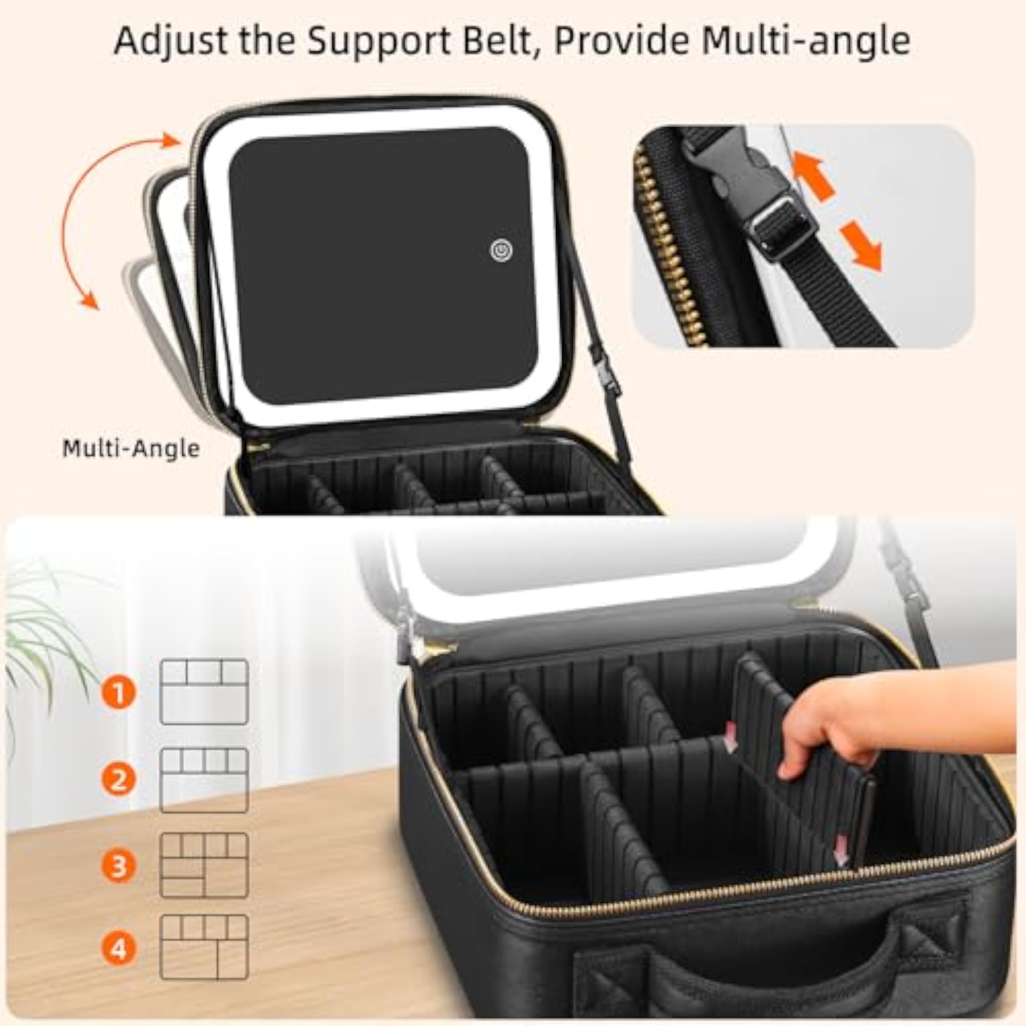 Makeup Bag with Mirror and LED Light